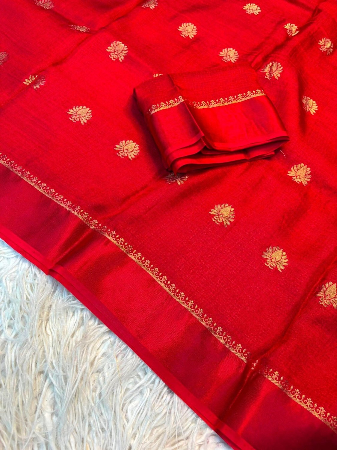 Soft Viscose Khadi silk fabric with satin border both side and jacquard flower design all over with running blouse