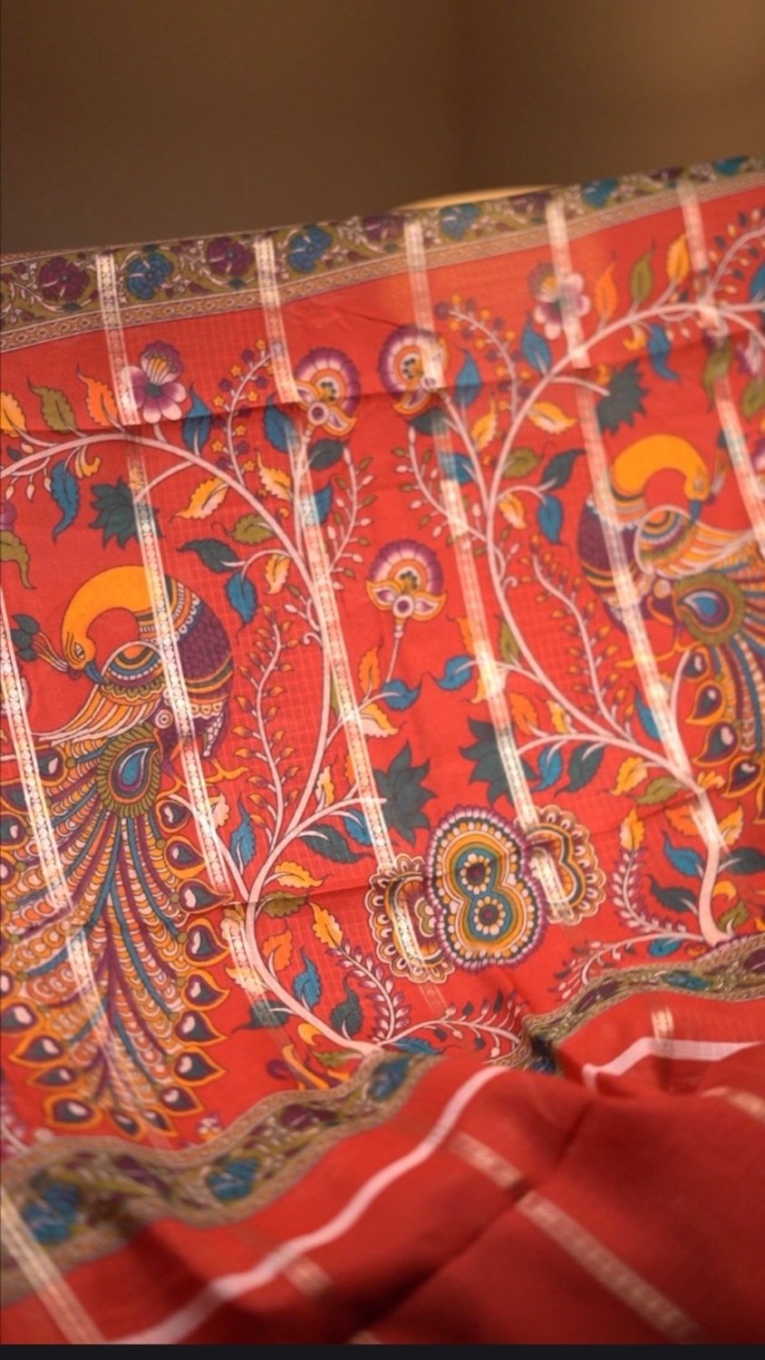 Kanchi mushroom silk kalamkari pallu...