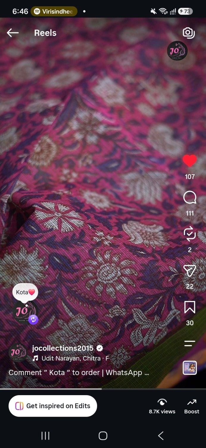 Kota saree with printed contrast pallu and blouse