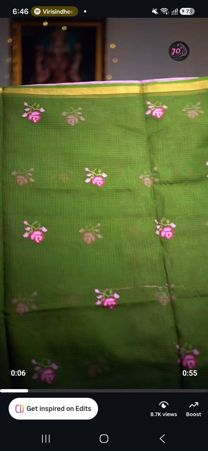 Kota saree with printed contrast pallu and blouse