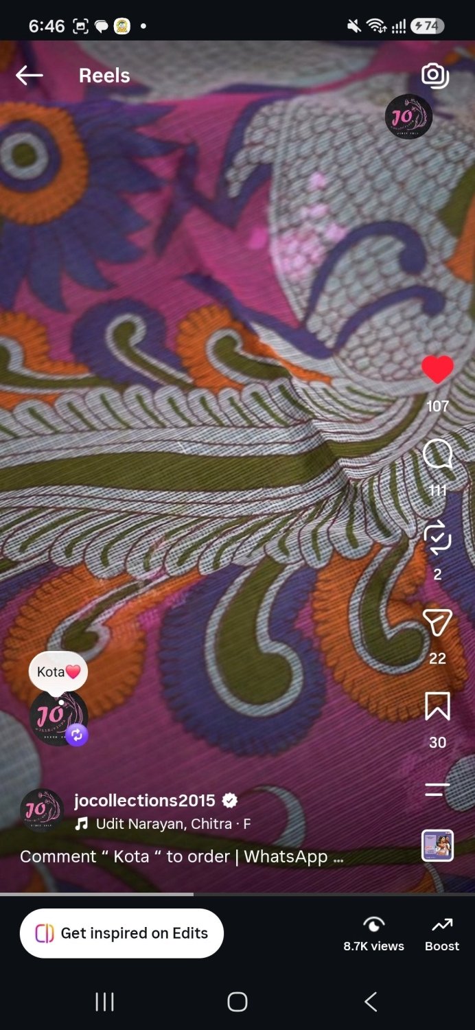 Kota saree with printed contrast pallu and blouse
