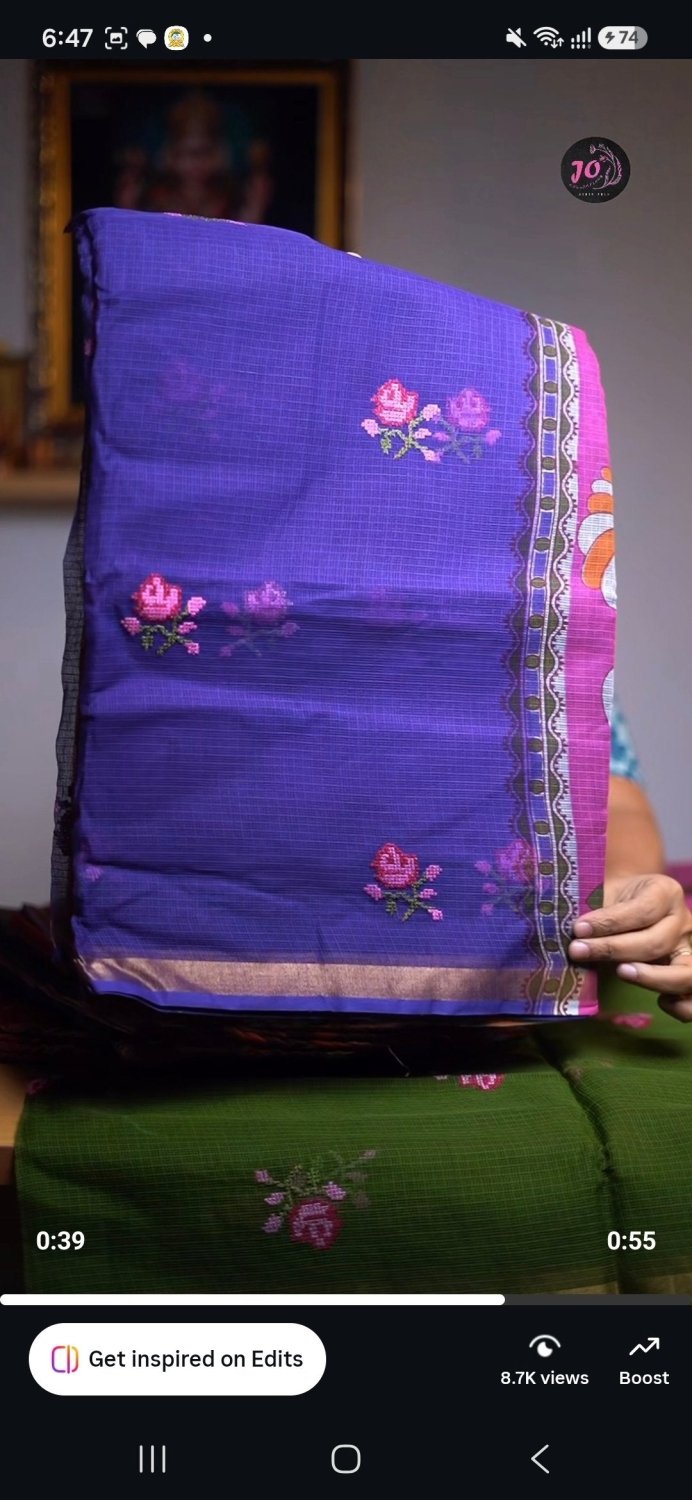 Kota saree with printed contrast pallu and blouse