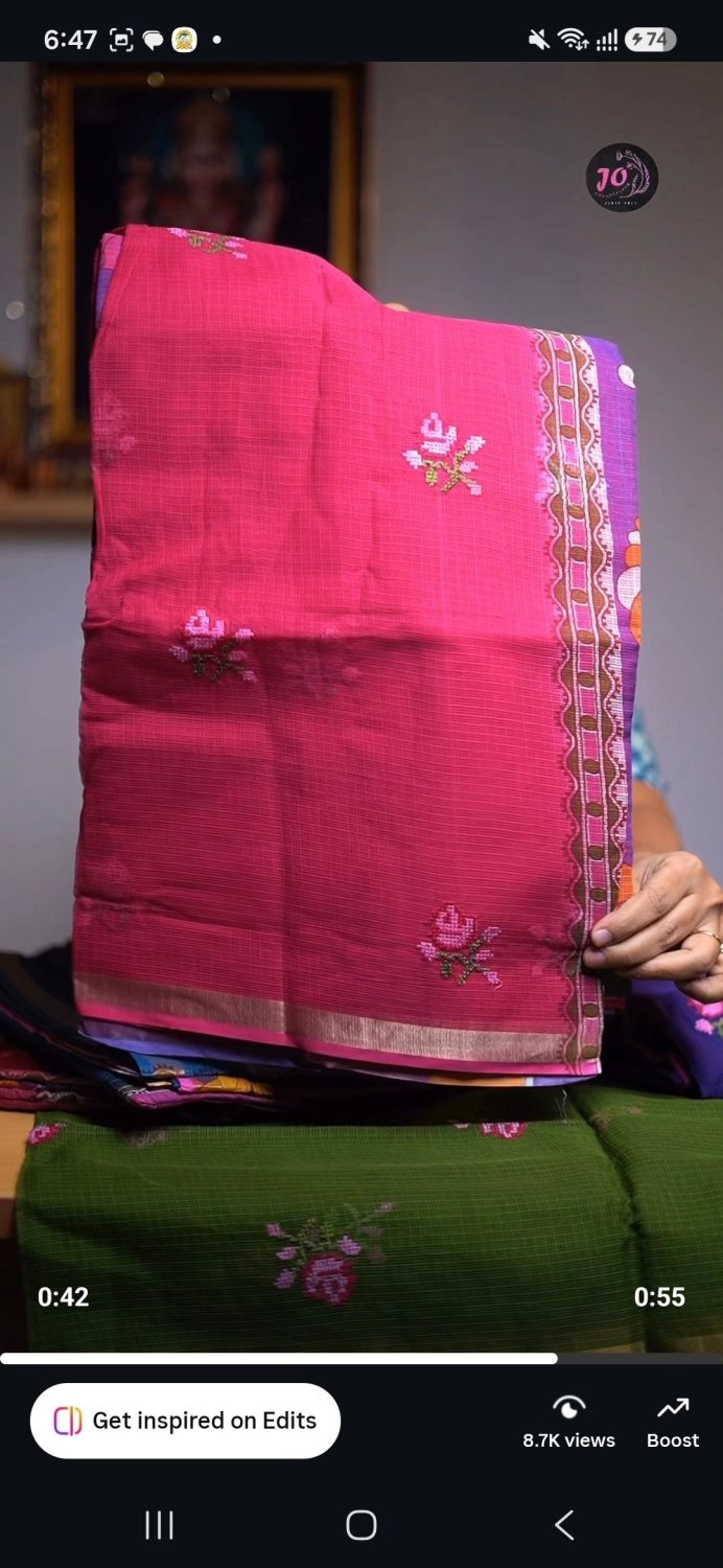 Kota saree with printed contrast pallu and blouse