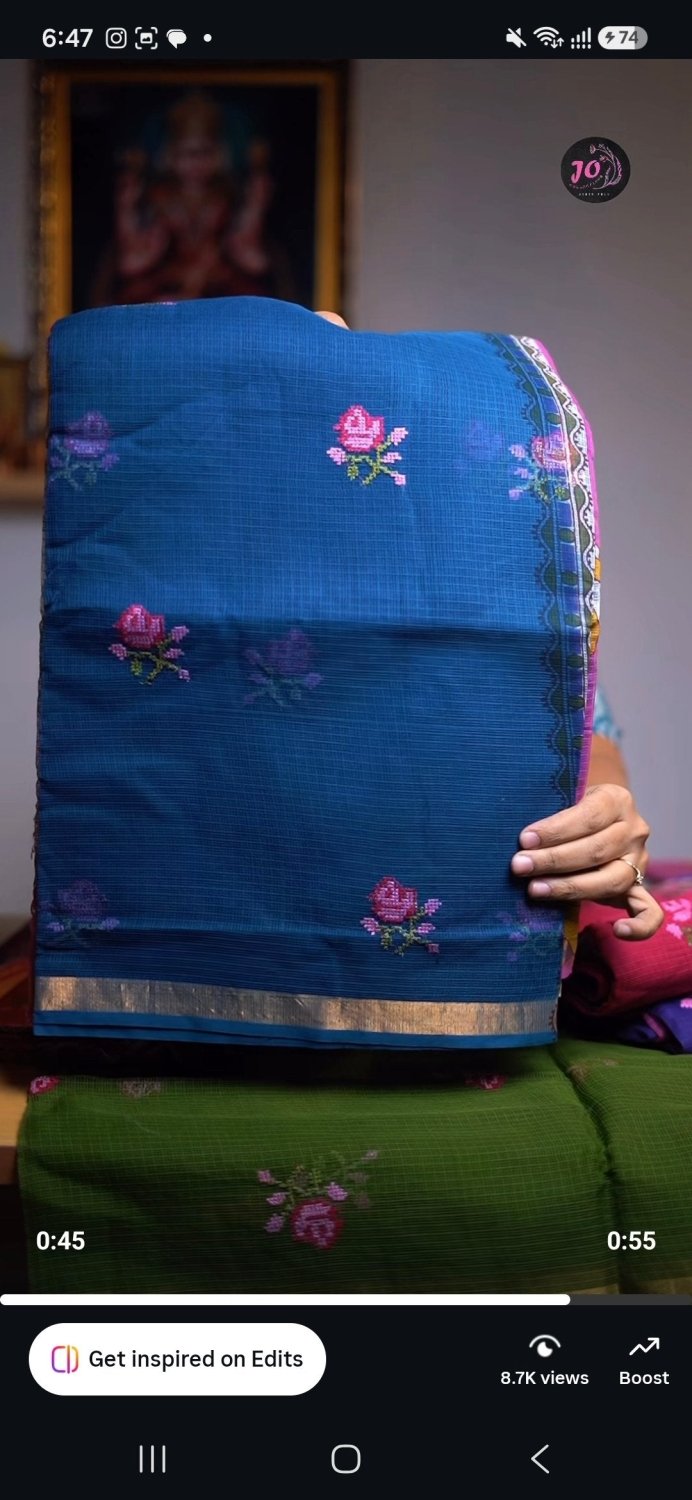 Kota saree with printed contrast pallu and blouse