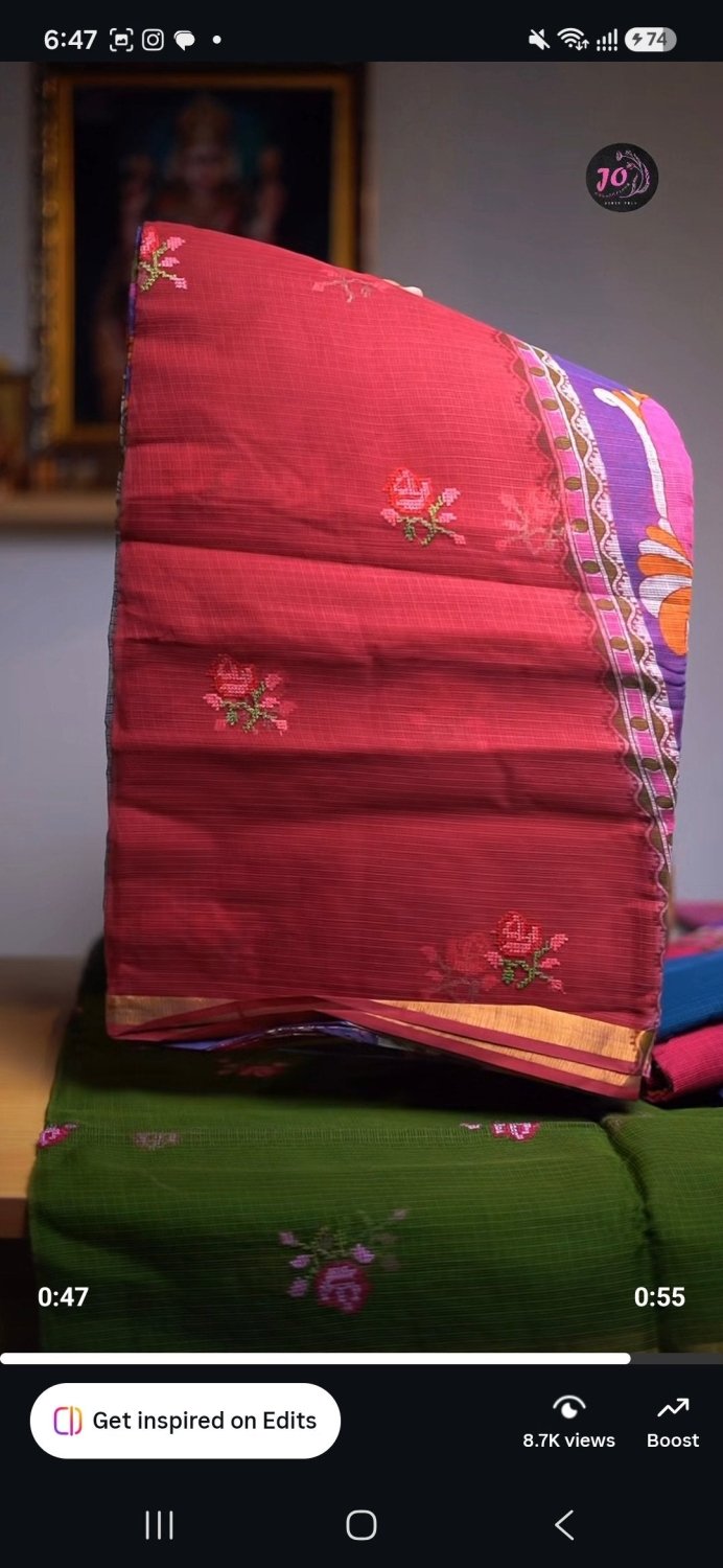 Kota saree with contrast blouse