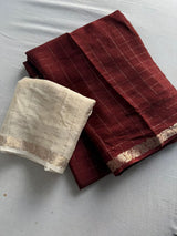 Quality- Pure viscose Chinon Saree With zari chex and pattu borderZari weaving PalluPaired with running viscose chinon chex Blouse