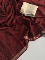 Quality- Pure viscose Chinon Saree With zari chex and pattu borderZari weaving PalluPaired with running viscose chinon chex Blouse