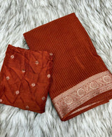 Pure viscose Chinon silk saree with lurex zari in body and jacquard weave borderwith matching viscose zari butti blouse Saree with perfect width and color quality