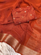 Pure viscose Chinon silk saree with lurex zari in body and jacquard weave borderwith matching viscose zari butti blouse Saree with perfect width and color quality