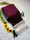 Mysore crepe silksSoft mysore crepe with zari chex pattern and contrast bentex border concept with contrast crepe blouse Soft n flowy material, very comfortable to wear