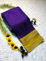 Mysore crepe silksSoft mysore crepe with zari chex pattern and contrast bentex border concept with contrast crepe blouse Soft n flowy material, very comfortable to wear