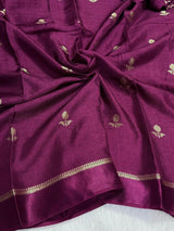 Soft Viscose Khadi silk fabric with satin border both side jacquard leaffigure design all over with running blouse