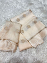Soft Viscose Khadi silk fabric with satin border both side jacquard leaffigure design all over with running blouse..