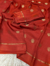 Soft Viscose Khadi silk fabric with satin border both side jacquard leaffigure design all over with running blouse..