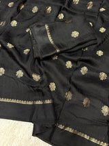 Soft Viscose Khadi silk fabric with satin border both side jacquard leaffigure design all over with running blouse..