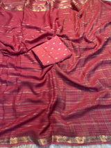Viscose Georgette Zari liningPure viscose georgette saree with zari lining weaving in body and leaf design jacq borderWith lining zari palluPaired with matching pure viscose silk blouse