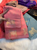Pure viscose russian crepe saree with pichwai jacquard zari weave design in panel and butti weaving in bodyPaired with running blouse