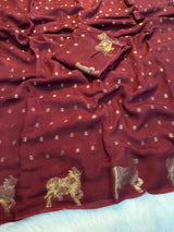 Pure viscose russian crepe saree with pichwai jacquard zari weave design in panel and butti weaving in bodyPaired with running blouse