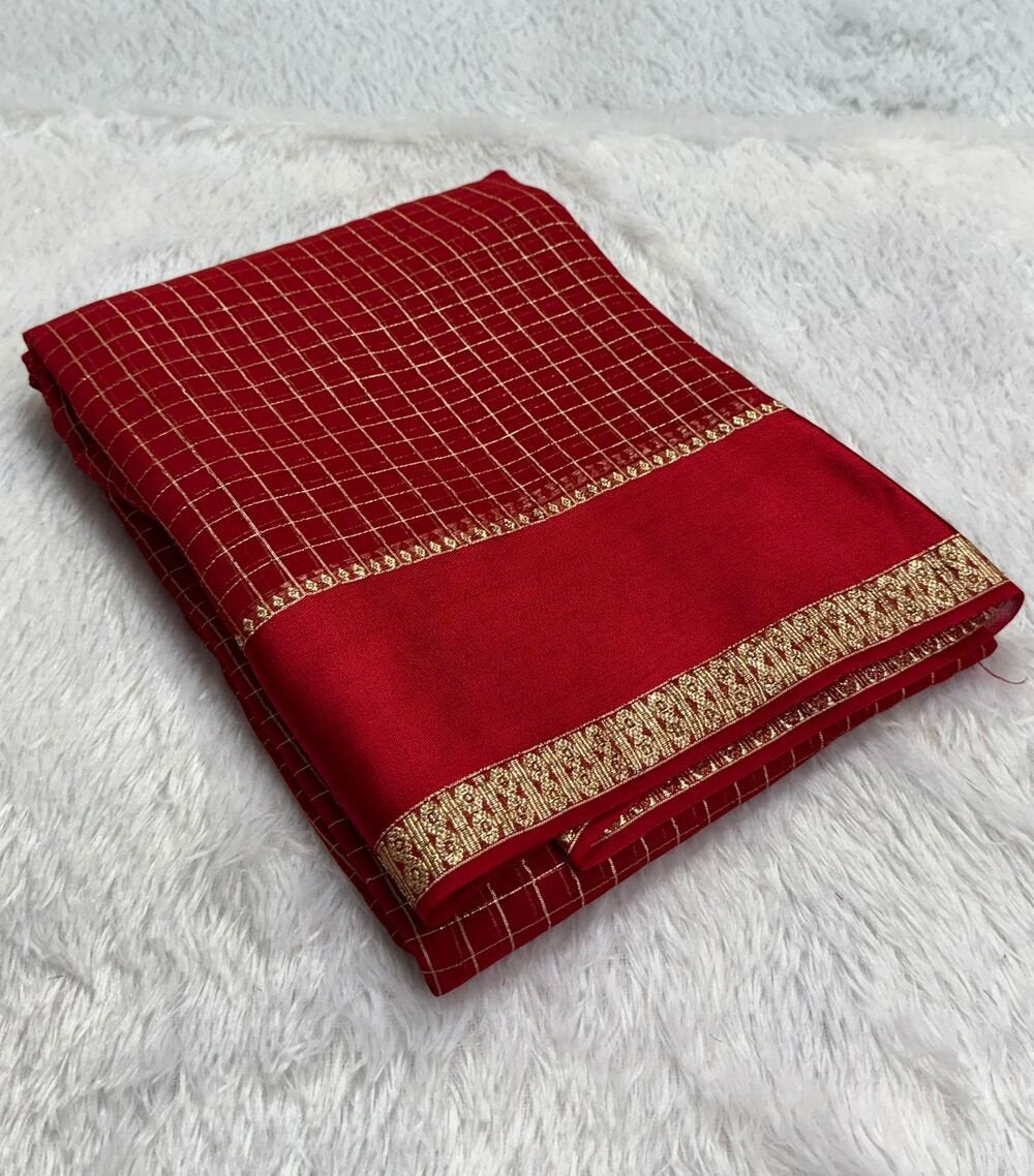 Pure Viscose Georgette saree with lurex thread chex weaving all over Saree With satin borderComes with viscose georgette Blouse