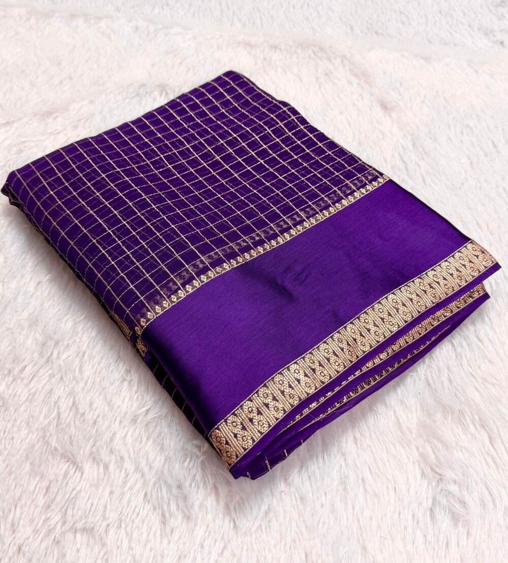 Pure Viscose Georgette saree with lurex thread chex weaving all over Saree With satin borderComes with viscose georgette Blouse