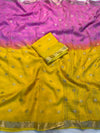 Pure viscose crepe saree with butti weaving in body and lining zari palluWith mango design zari border In shaded color combination Paired with running viscose blouse