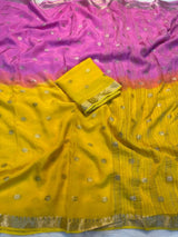 Pure viscose crepe saree with butti weaving in body and lining zari palluWith mango design zari border In shaded color combination Paired with running viscose blouse