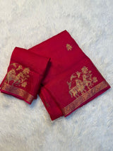 Soft Viscose Khadi silk fabric with zari border both side jacquard horse figure design in panel all over with running blouse Partywear trending saree