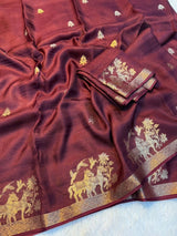 Soft Viscose Khadi silk fabric with zari border both side jacquard horse figure design in panel all over with running blouse Partywear trending saree