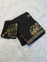 Soft Viscose Khadi silk fabric with zari border both side jacquard horse figure design in panel all over with running blouse Partywear trending saree