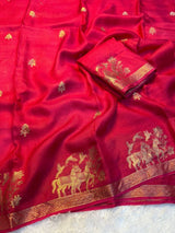 Soft Viscose Khadi silk fabric with zari border both side jacquard horse figure design in panel all over with running blouse Partywear trending saree