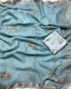 Viscose Georgette saree with butterfly Beatswork with same tone viscose jacquard Blouse