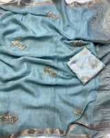 Viscose Georgette saree with butterfly Beatswork with same tone viscose jacquard Blouse