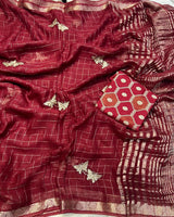 Viscose Georgette saree with butterfly Beatswork with same tone viscose jacquard Blouse