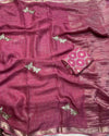 Viscose Georgette saree with butterfly Beatswork with same tone viscose jacquard Blouse
