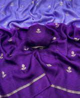 Viscose Khadi Georgette fabric with satin border both side jacquard leaffigure design all over with running blouse Shaded colour combinations Partywear trending saree
