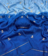 Viscose Khadi Georgette fabric with satin border both side jacquard leaffigure design all over with running blouse Shaded colour combinations Partywear trending saree