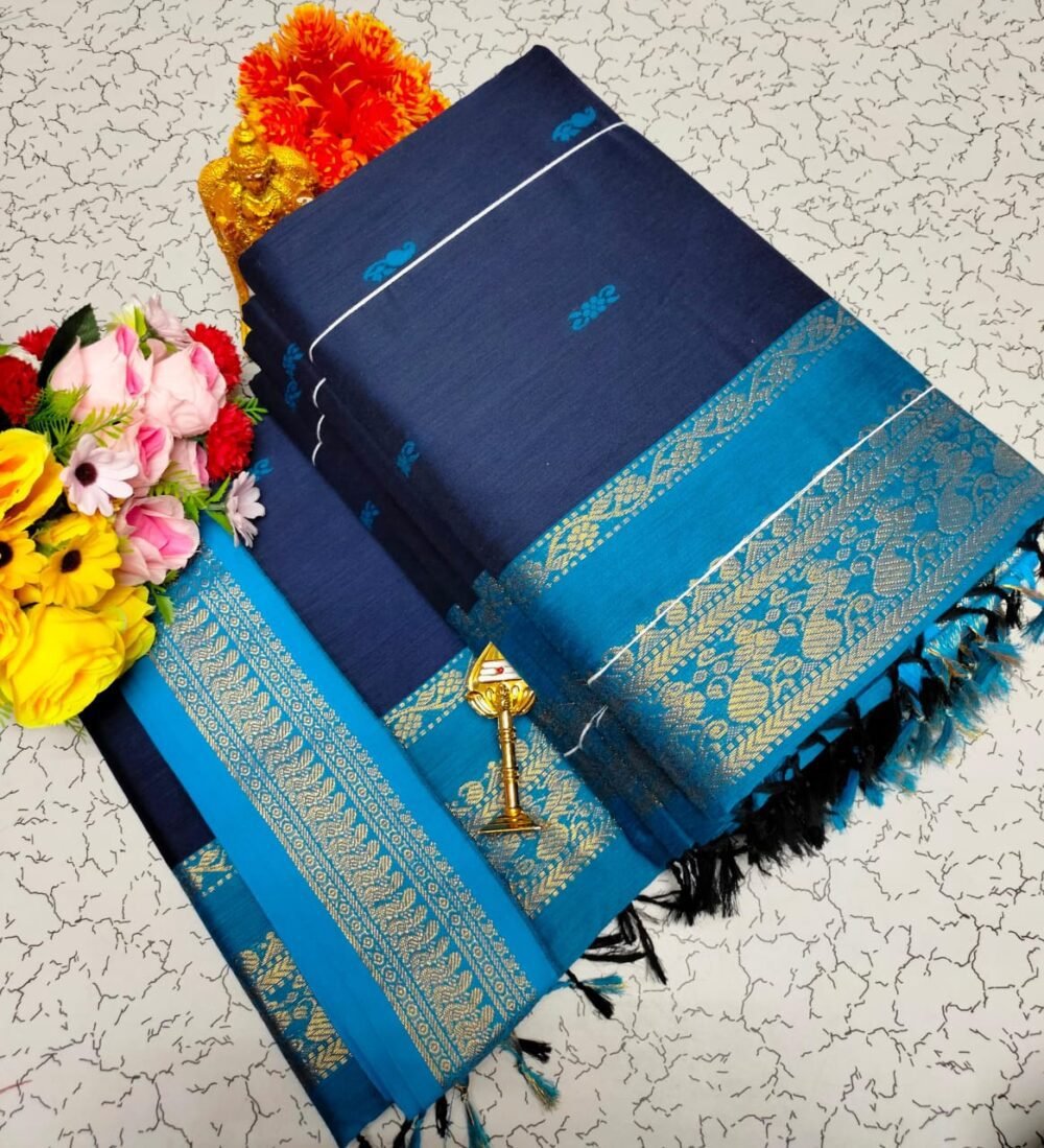 Premium Kalyani Cotton Silk Sarees With Contrast Blouse