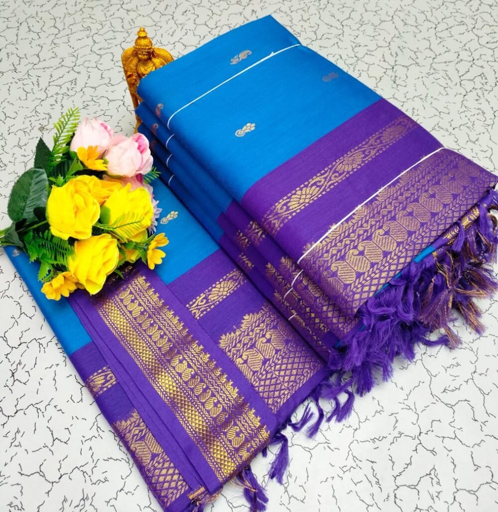 Premium Kalyani Cotton Silk Sarees With Contrast Blouse