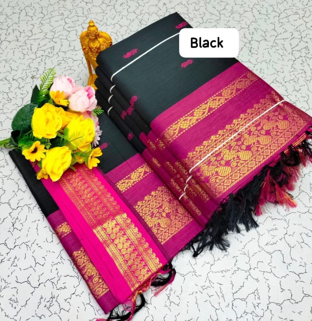 Premium Kalyani Cotton Silk Sarees With Contrast Blouse