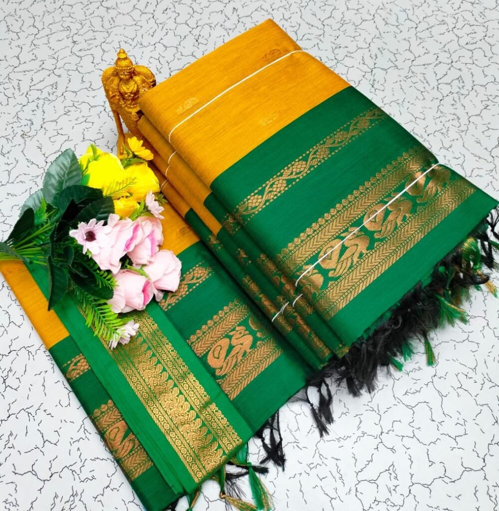 Premium Kalyani Cotton Silk Sarees With Contrast Blouse