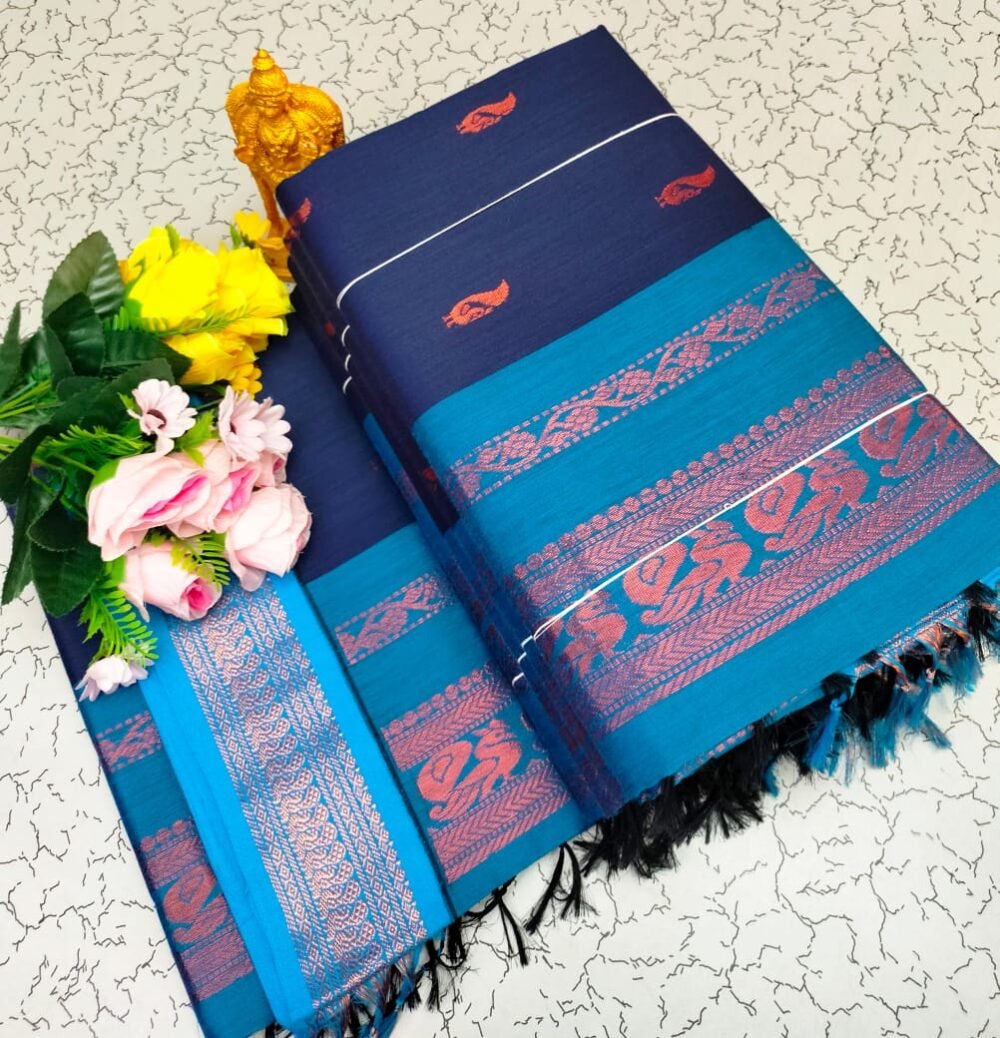 Premium Kalyani Cotton Silk Sarees With Contrast Blouse