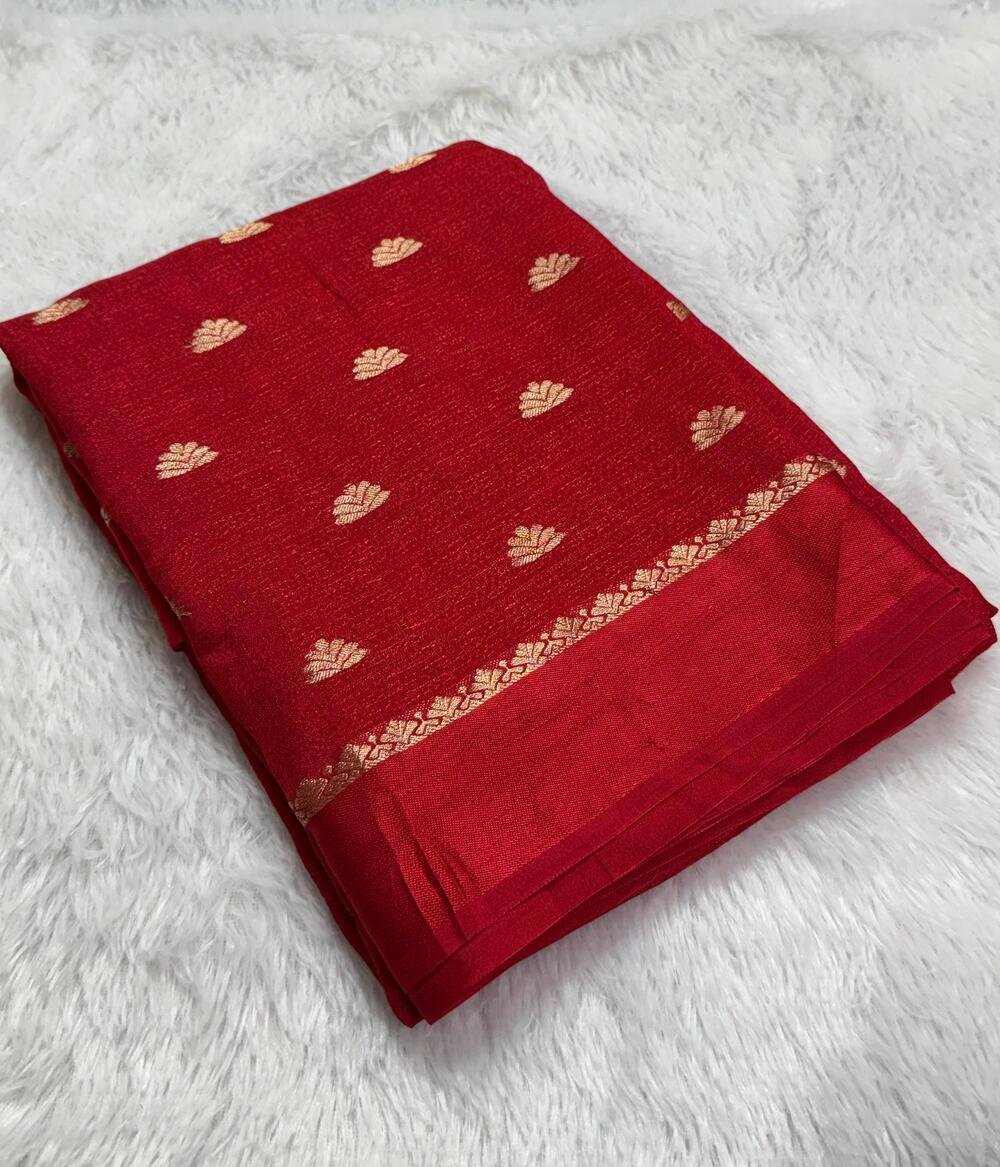 Soft Viscose Khadi silk fabric with satin border both side jacquard small butti weaving design all over with running blouse.. Partywear trending saree..