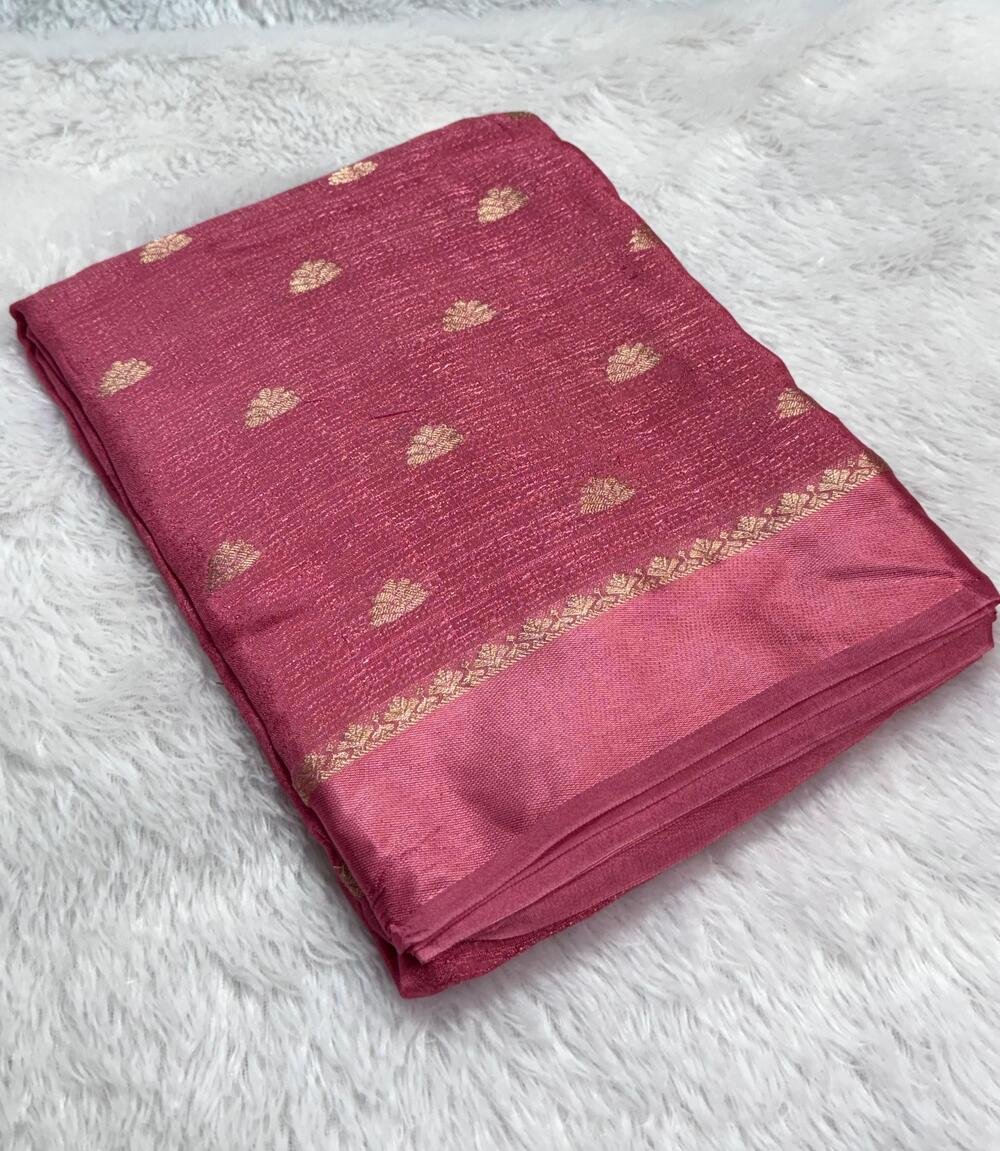 Soft Viscose Khadi silk fabric with satin border both side jacquard small butti weaving design all over with running blouse.. Partywear trending saree..