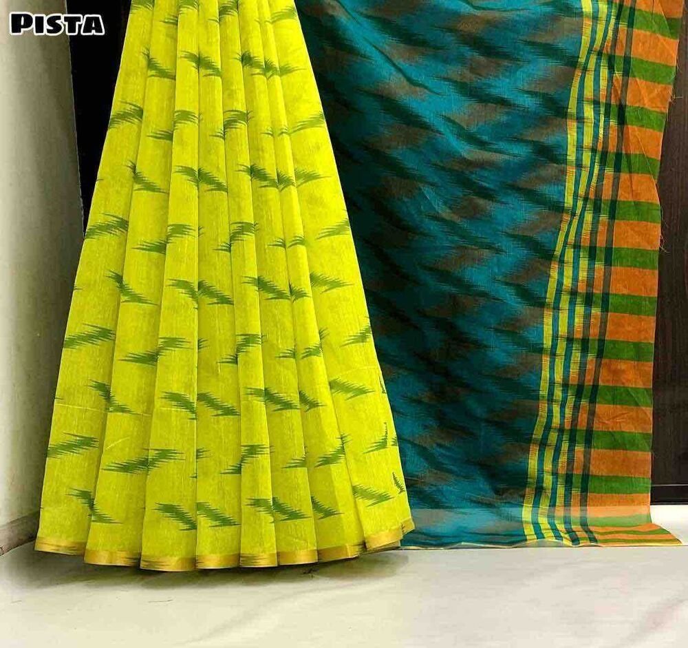 Fabric - Soft Chanderi geometrical digital print with beautiful printed pallu & zari patti border Blouse - printed blouse weight 390 Grams - Image 3