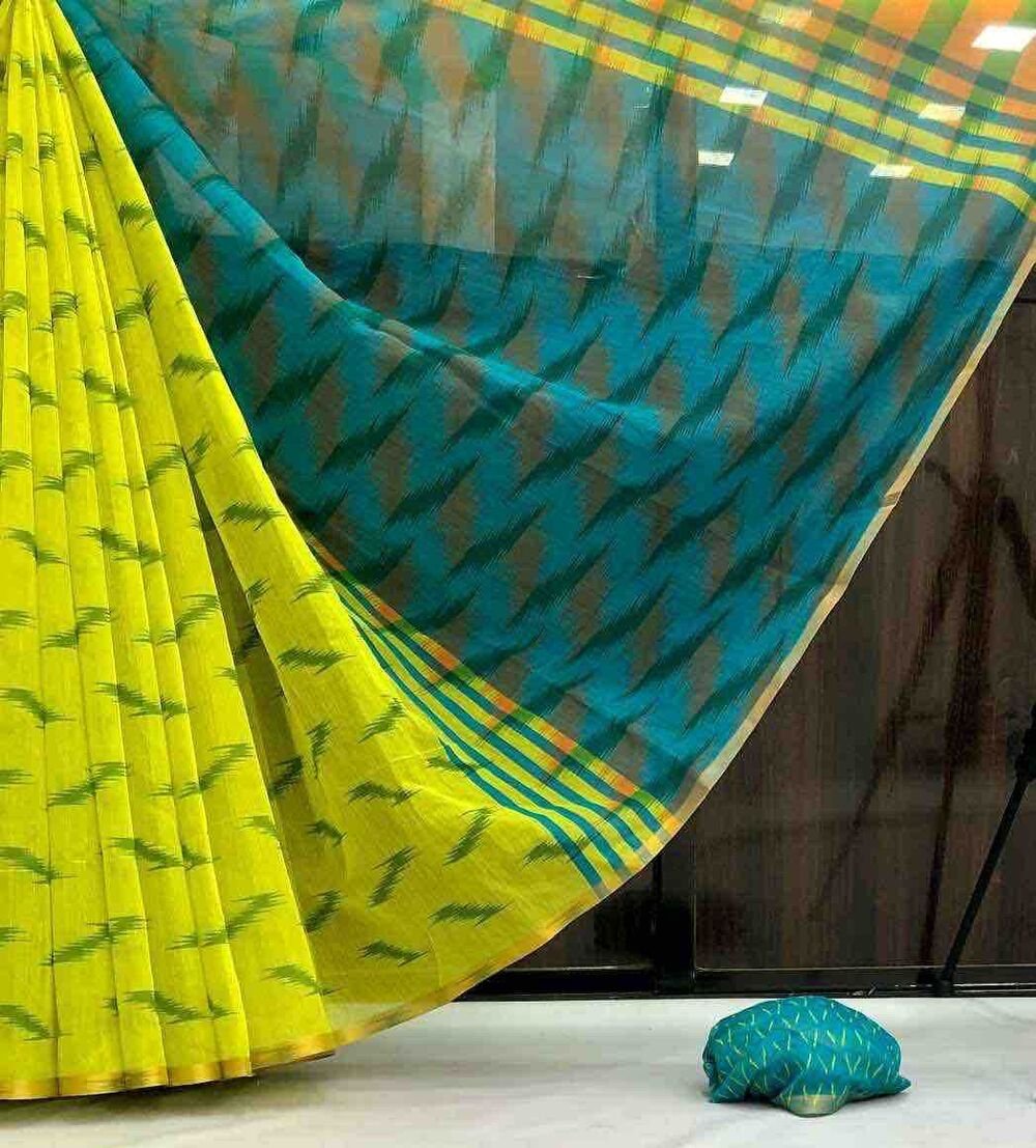 Fabric - Soft Chanderi geometrical digital print with beautiful printed pallu & zari patti border Blouse - printed blouse weight 390 Grams - Image 2