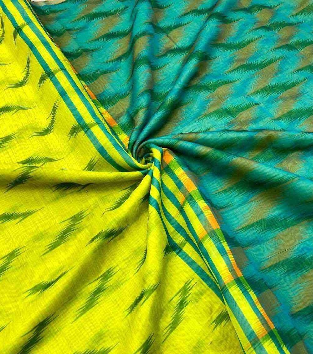 Fabric - Soft Chanderi geometrical digital print with beautiful printed pallu & zari patti border Blouse - printed blouse weight 390 Grams - Image 4