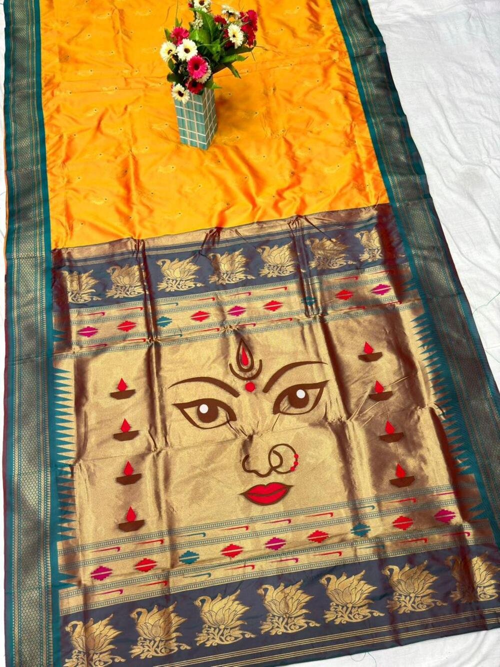 A beautiful collection of semi paithani silk designer pallu & body buta weave with blouse! (Copy)