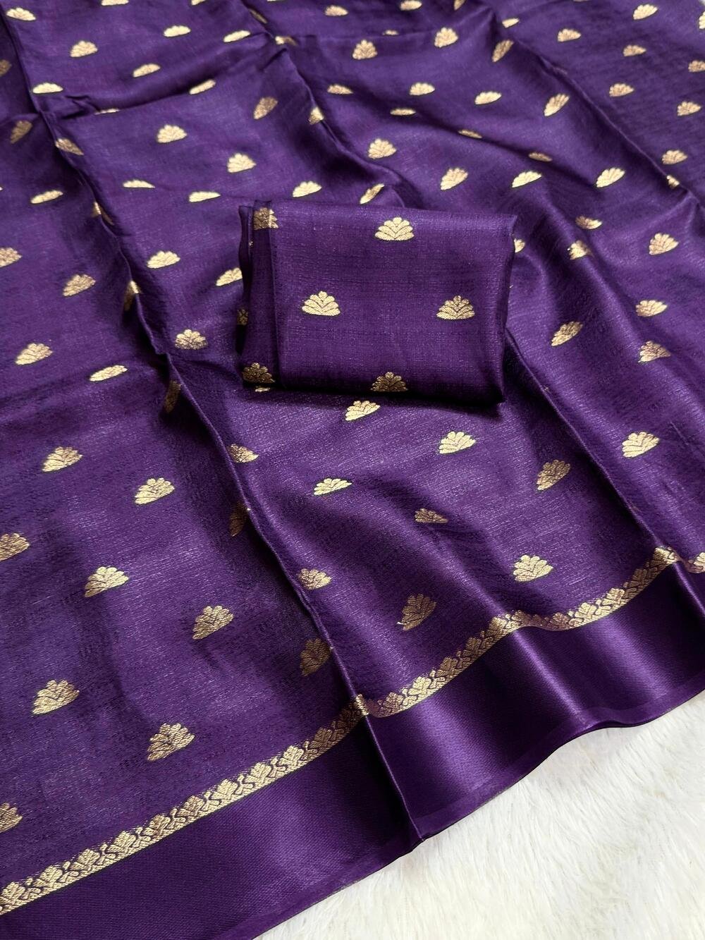 Pure soft Viscose Khadi silk fabric with satin border both side and jacquard half flower butti all over with running blouse - Image 3