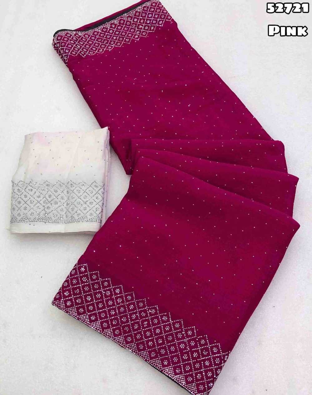 Launching new Soft chinnon silk siroski work saree with scalloped cutwork border Blouse - Contrast siroski work blouse Weight 570 Grams