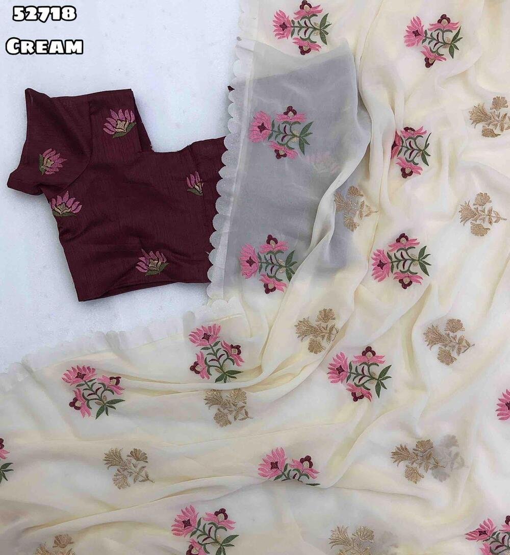 Launching new Faux Georgette fancy embroidery work with lazer cut border Blouse - Contrast embroidery work blouse (Unstitched) Weight 530 Grams - Image 2